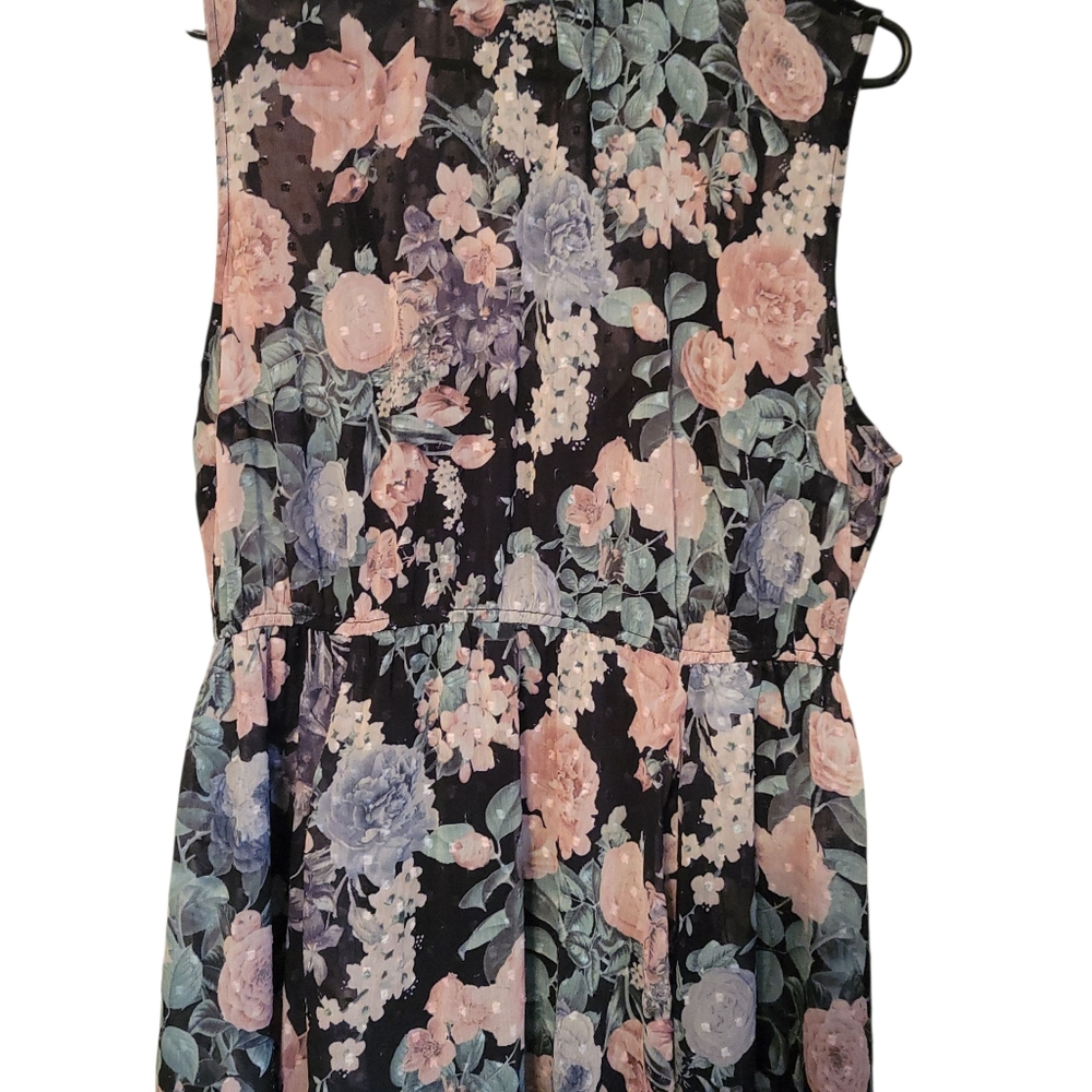 NWT Torrid Floral Clip Dot Mock Neck Sleeveless Midi Romantic Dress Fit Flare 1X - Picture 6 of 11